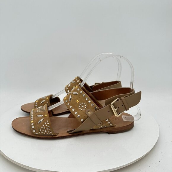Valentino Garavani Women Size EU 35 US 5 Brown Suede Studded Buckle Flat Sandal - Picture 1 of 10